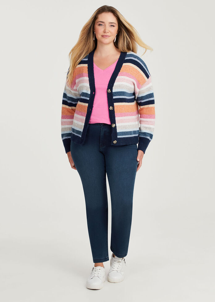 Multi Stripe Short Cardigan, MULTI, hi-res