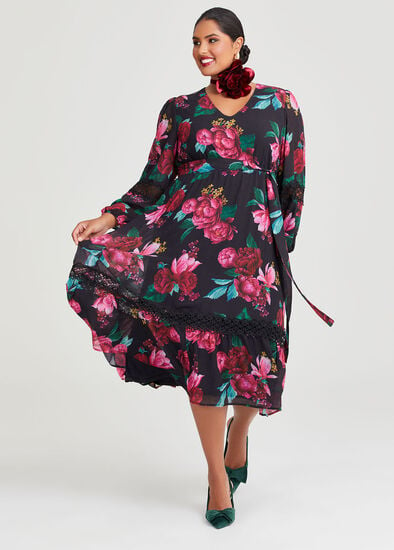 Plus Size Yarra Chiffon Floral Midi Dress
