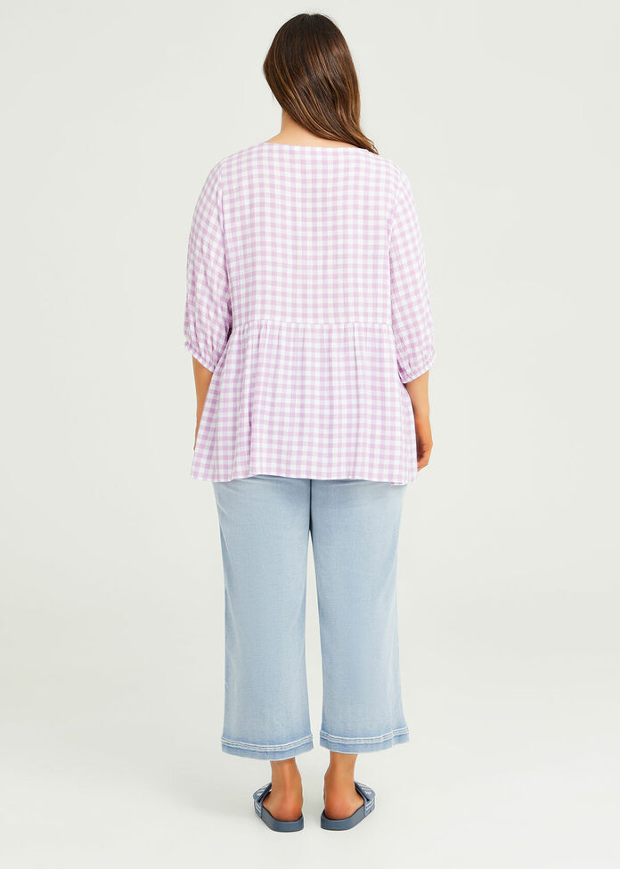 It's Easy Gingham Square Neck Top
