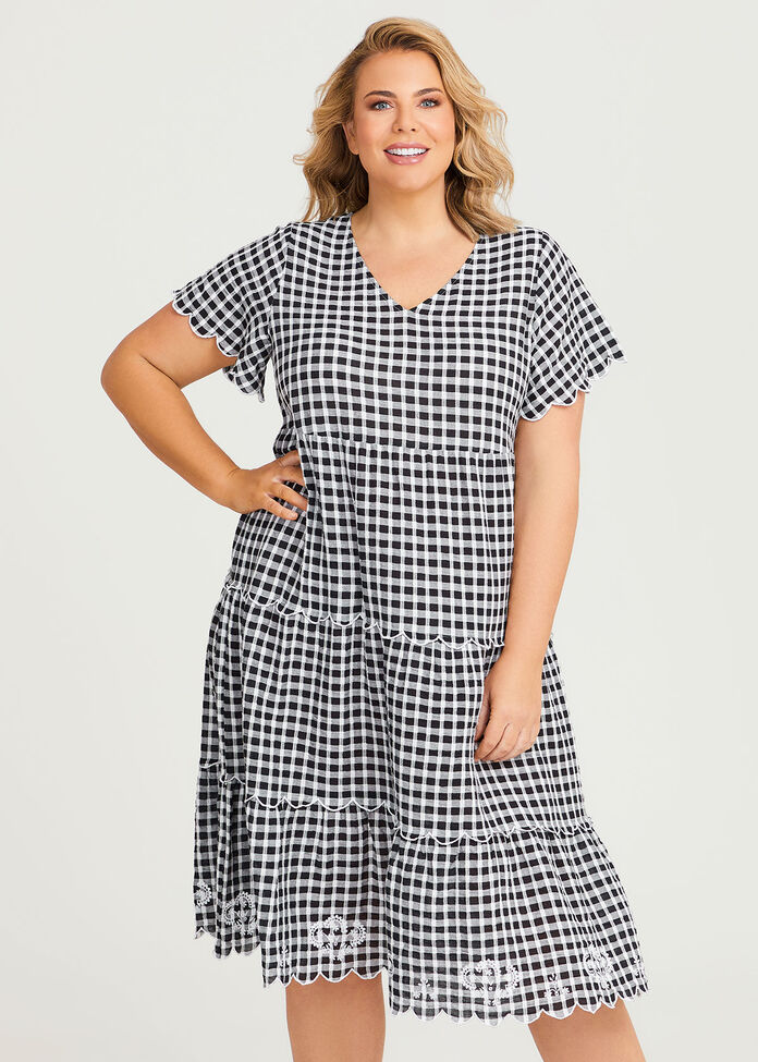 Cotton Gingham Embroidery Dress, , hi-res