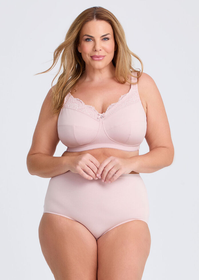 Wirefree Cotton Support Lace Bra, , hi-res