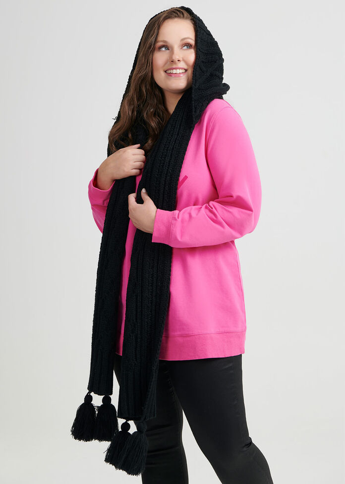 Tassel Hooded Scarf, , hi-res