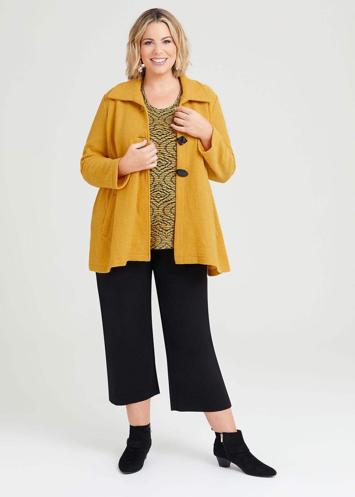 Shop Plus Size Swing Boiled Wool Jacket in Yellow Taking Shape AU