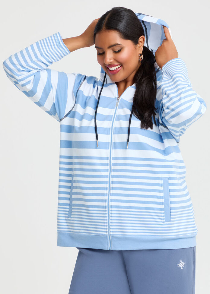 Stripe Zip Through Hoodie, , hi-res