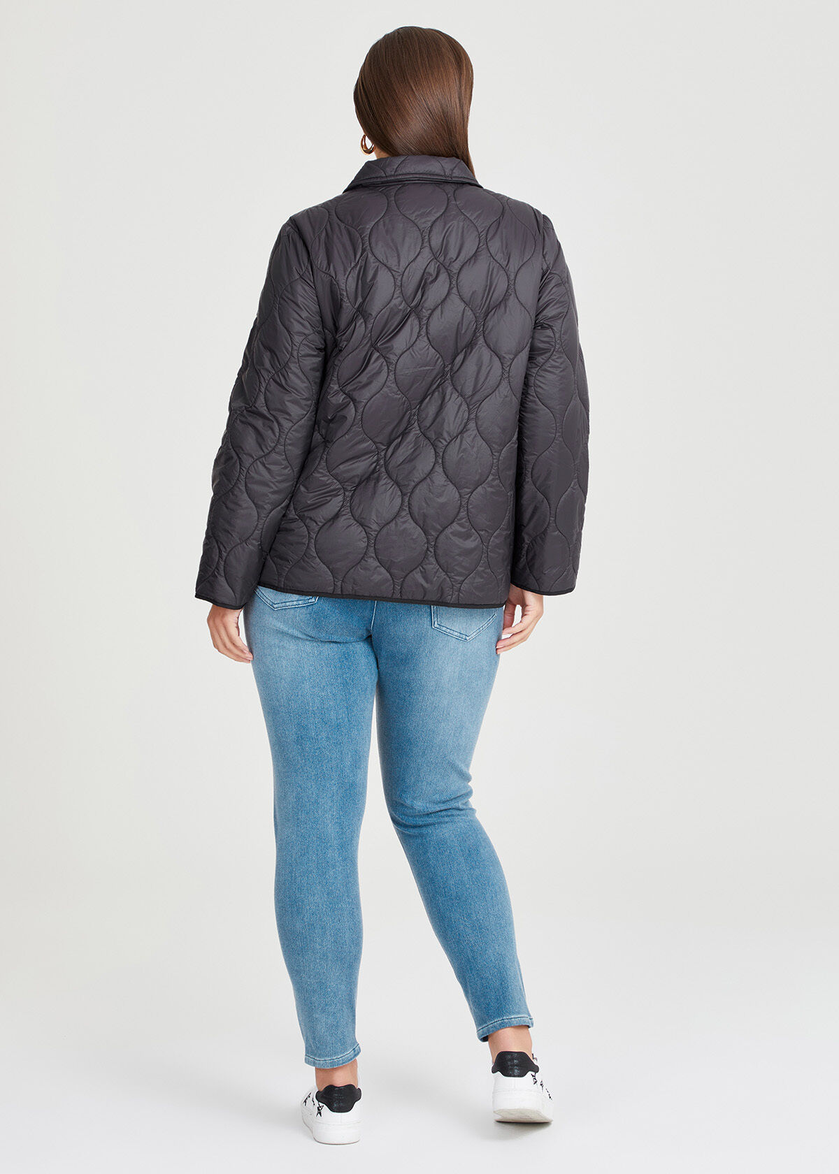 Shop Plus Size Short Quilt Puffer Jacket in Black Taking Shape HU
