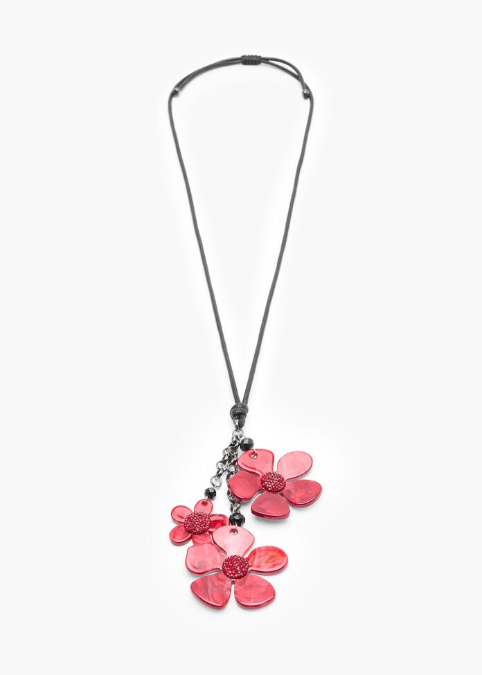 Red Diamante Flower Necklace, , hi-res