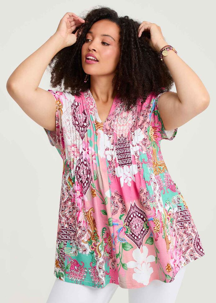 Flora Pintuck Cotton Slub Top, , hi-res