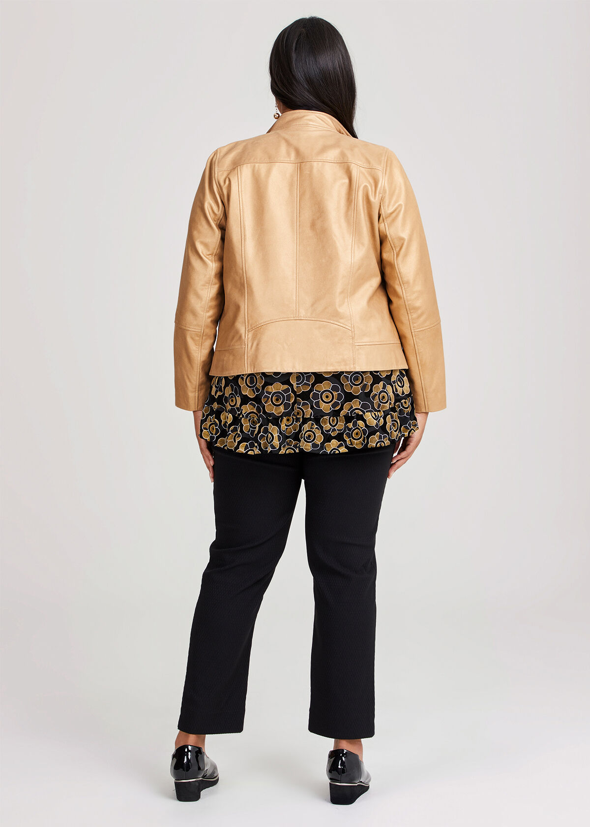 Shop Plus Size Metallic Leather Jacket in Black Taking Shape NZ