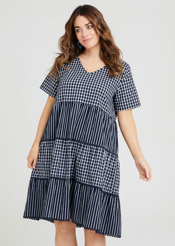 Shop Plus Size Cotton Stripe Gingham Dress in Blue | Taking Shape AU