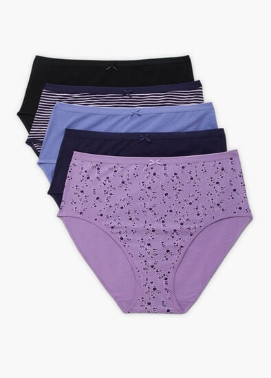 Plus Size 5 Pack Cotton Purple Multi Briefs
