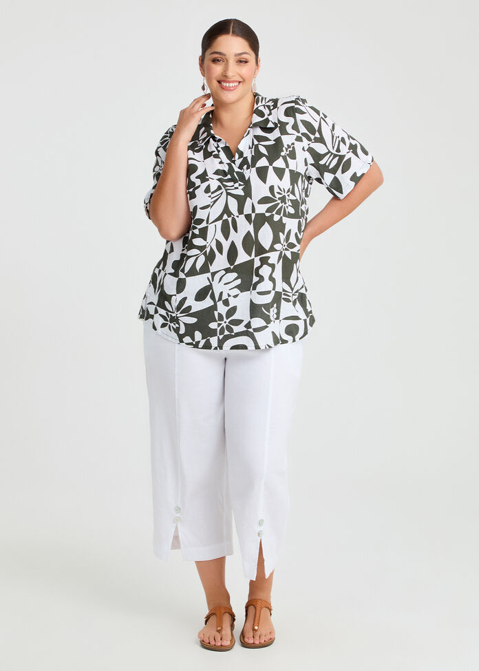 Linen Blend Tropics Top, , hi-res