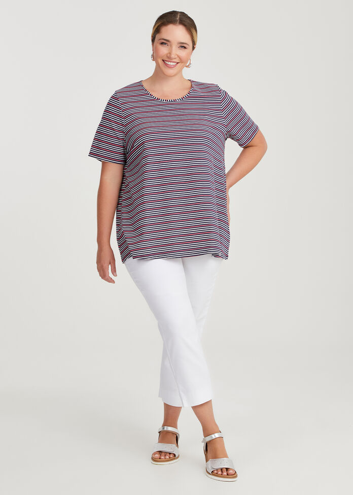 Crew Neck Stripe T-shirt, , hi-res
