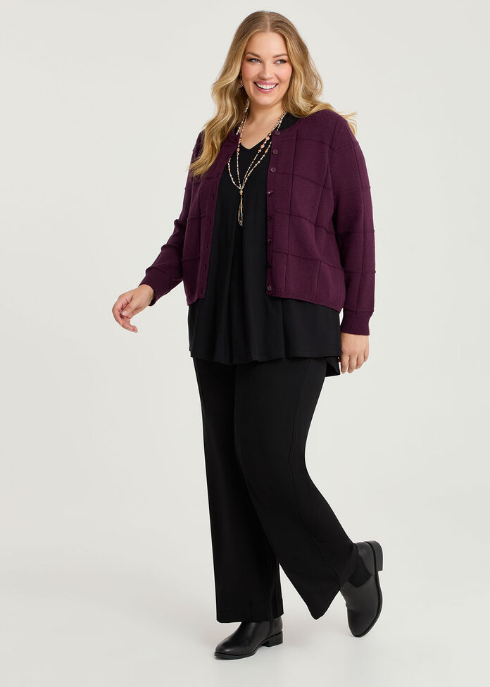 Window Pane Natural Cardigan, BURGUNDY, hi-res