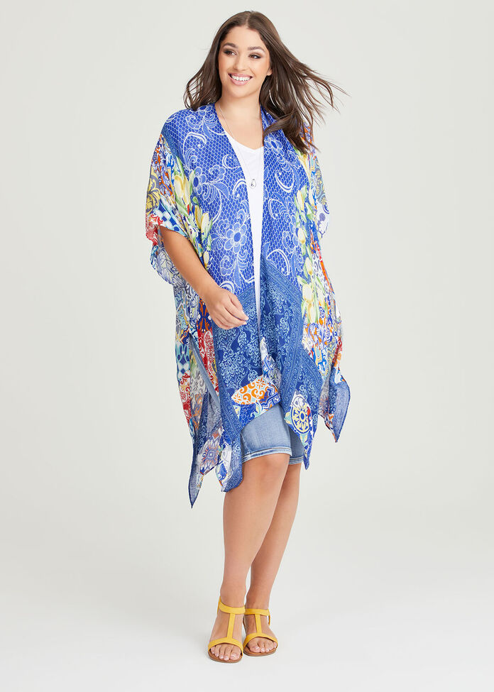 Blue Print Cape Kimono, , hi-res