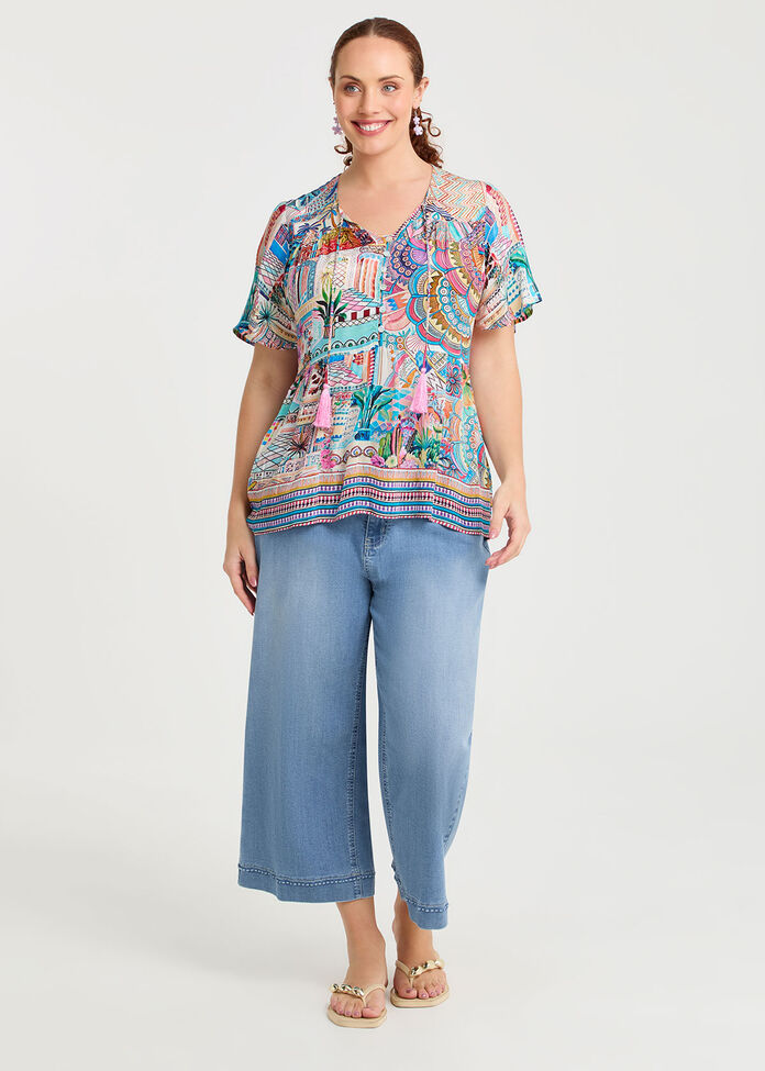 Natural Sunset Holiday Top, PRINT, hi-res