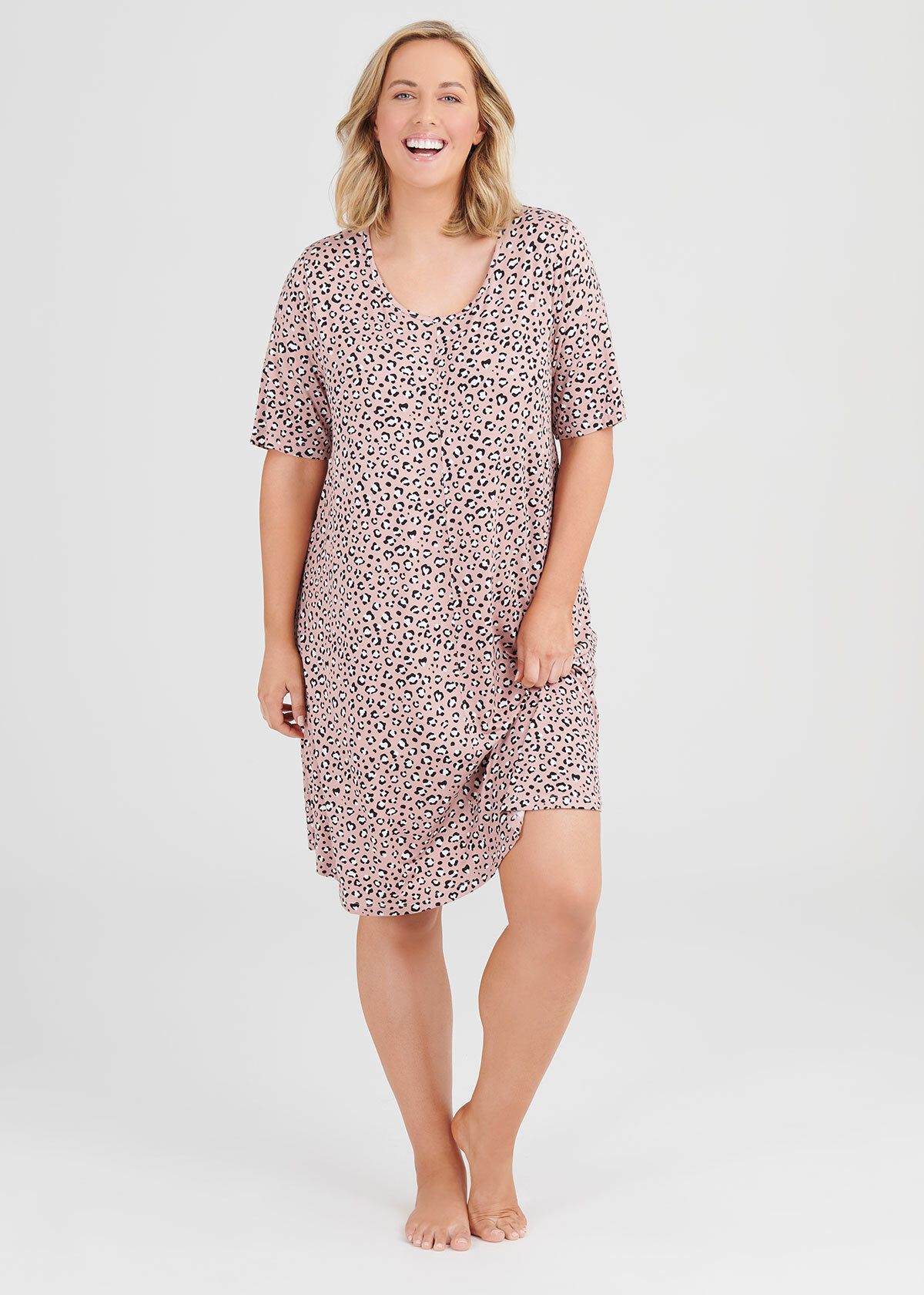 Shop Plus Size Bamboo Leopard Nightie in Multi Taking Shape UK
