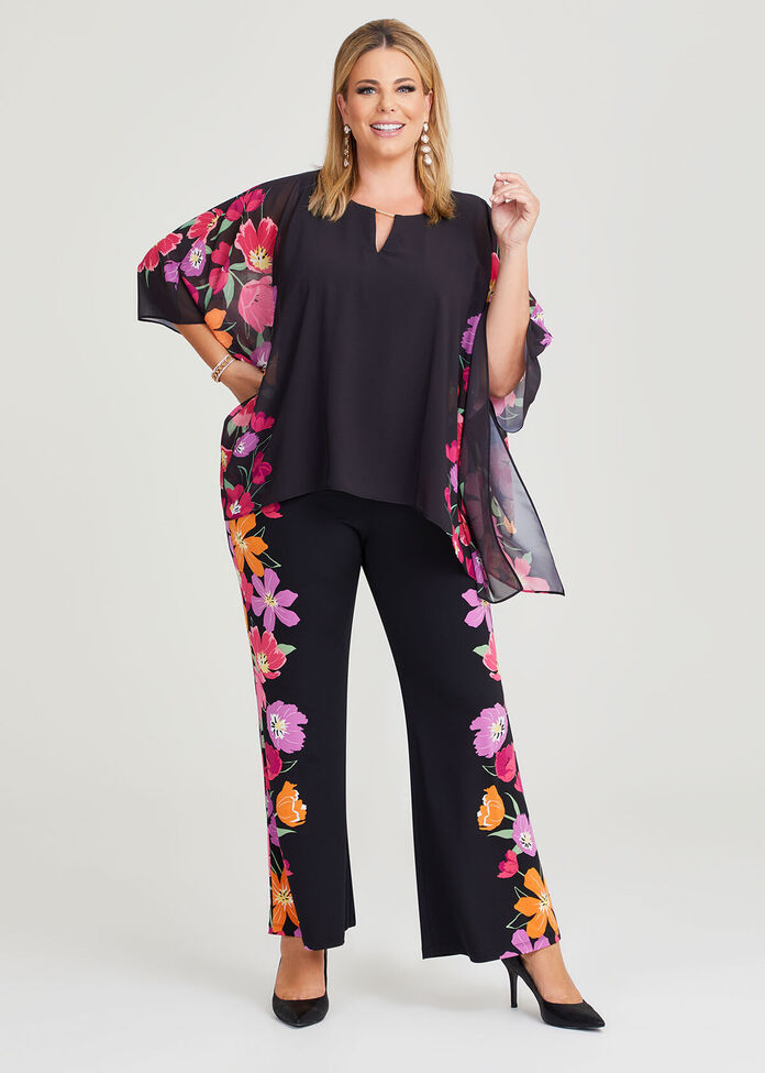 Floral Border Chiffon Top, , hi-res