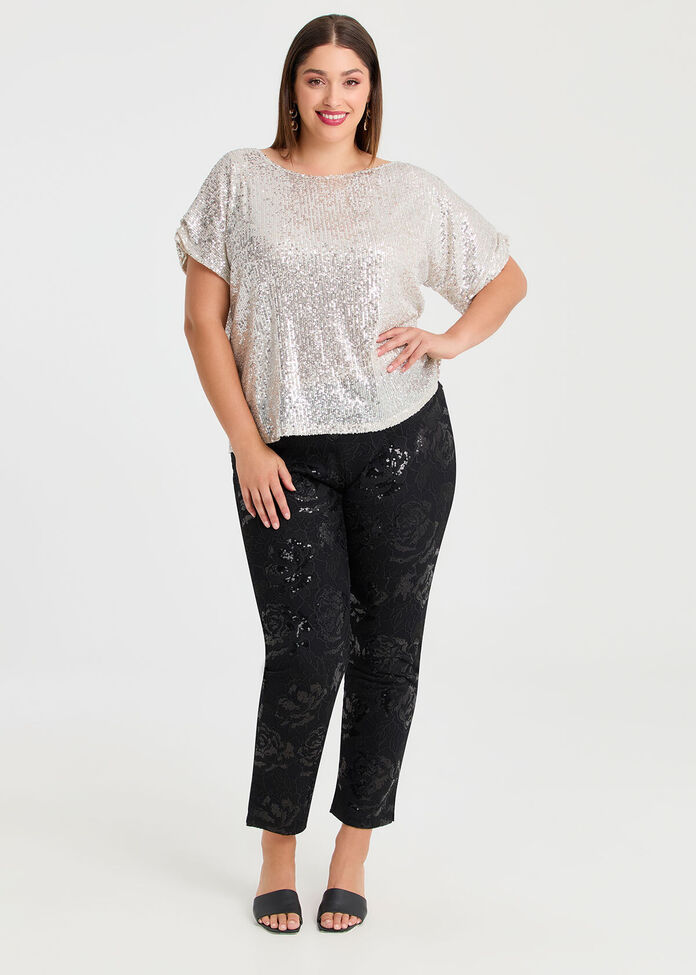 Floral Sequin Evening Pant, , hi-res