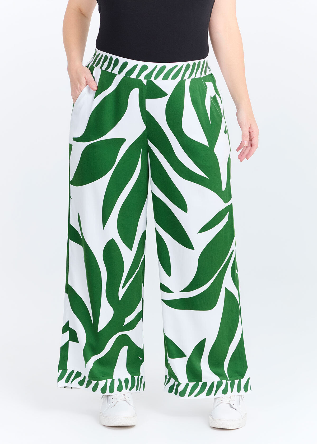 Shop Plus Size Natural Leaf Print Pant, Green | Taking Shape NZ