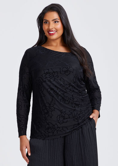 Plus Size Genevieve Long Sleeve Mesh Top