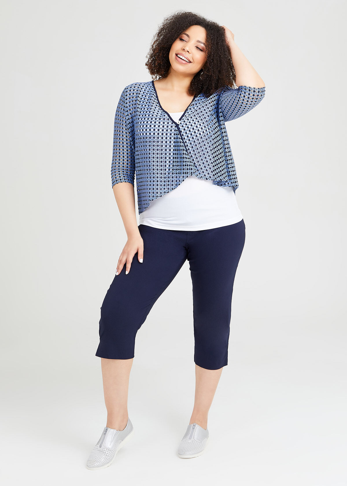 Shop Olivia 3/4 Sleeve Cardigan in Blue 