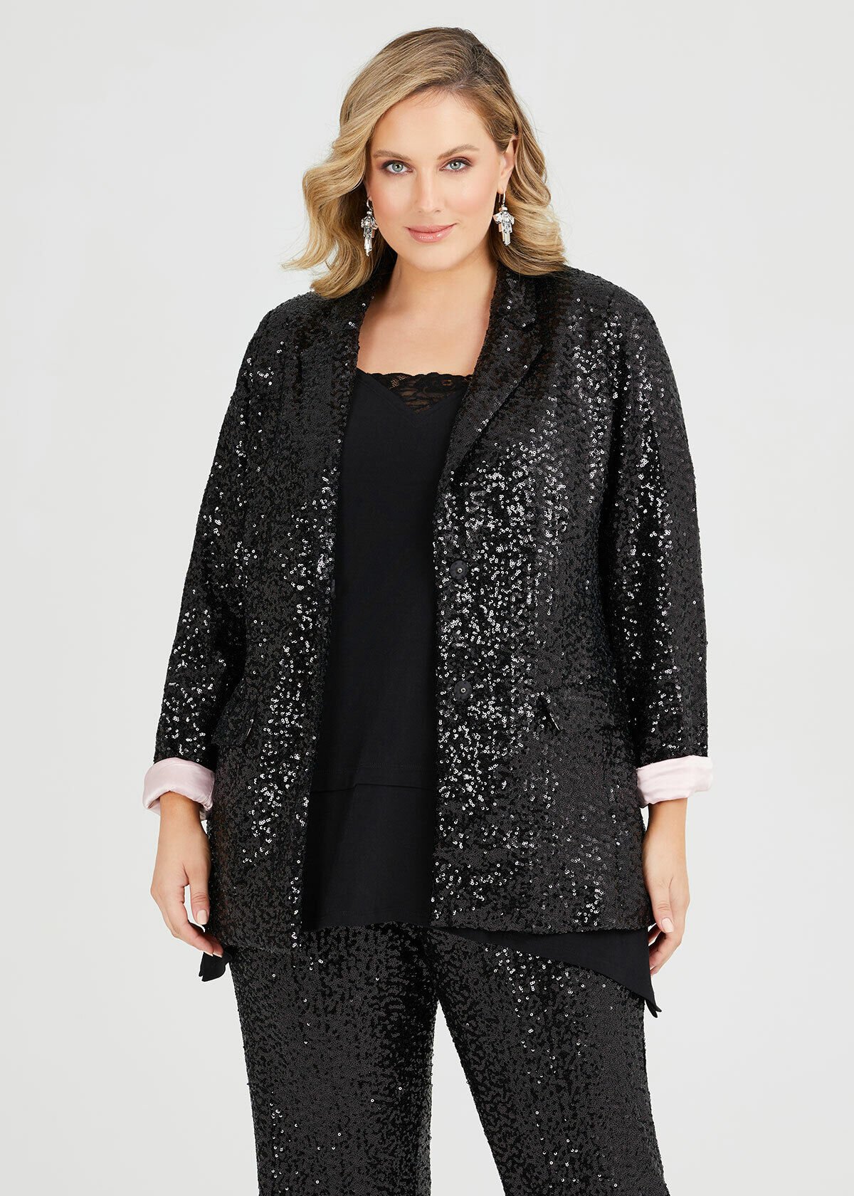 Black sequin jacket top plus size