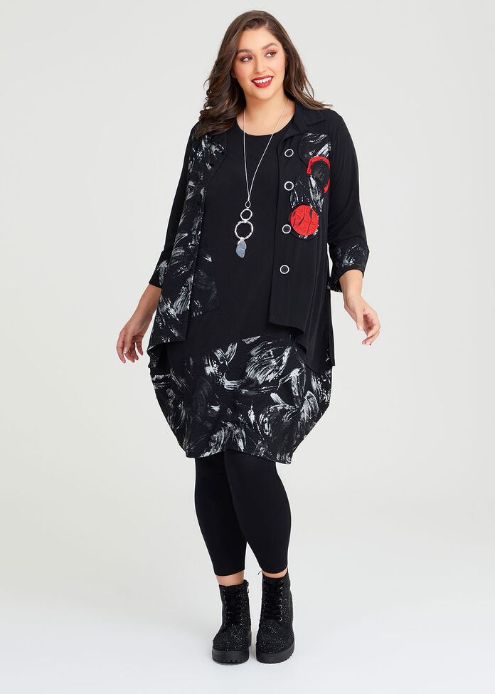 Ignite Luna & Rib Dress, BLACK/PRINT, hi-res