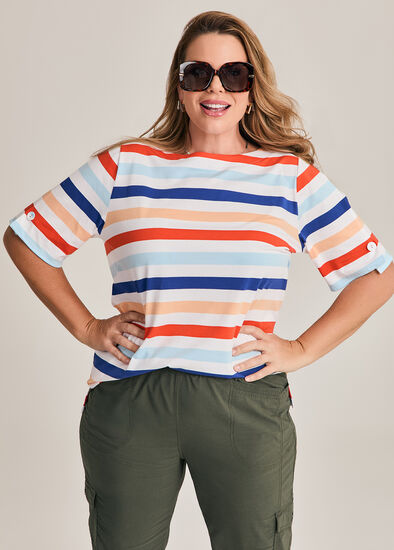 Plus Size Cotton Multi Stripe T-shirt