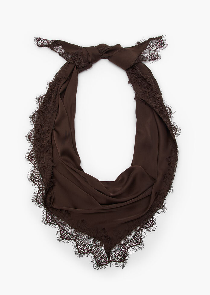 Lace Trim Triangle Scarf, , hi-res