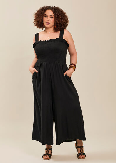 Plus Size Shirred Bodice Natural Jumpsuit