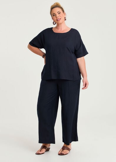 Plus Size Linen Blend Seam Detail Pant