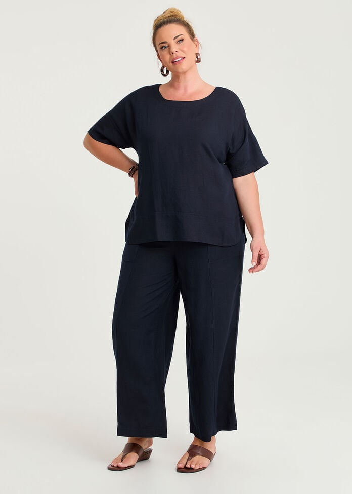 Linen Blend Seam Detail Pant, , hi-res