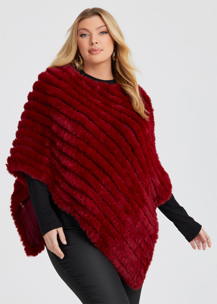 Fur Stripe Poncho, , hi-res