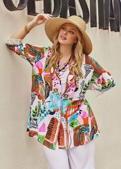 Plus Size Island Postcards Natural Shirt