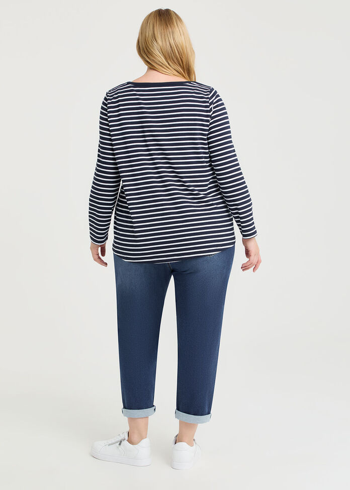 Cotton Stripe 3/4 Top, , hi-res
