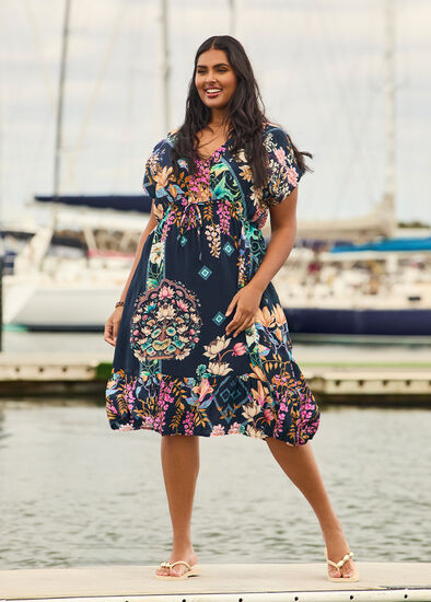 Plus Size Natural Lotus Floral Dress