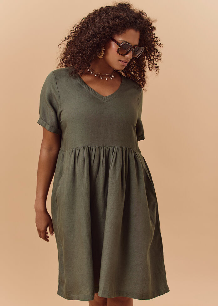 Linen Blend Holiday Pocket Dress, , hi-res