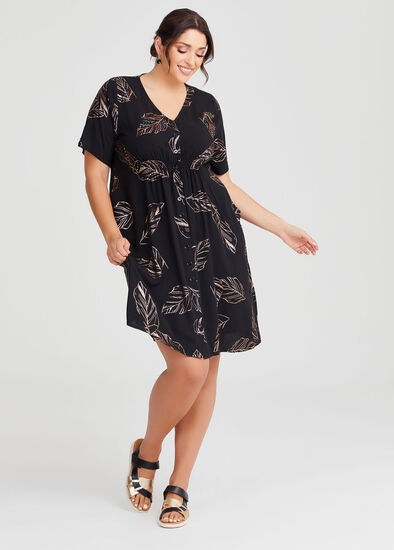 Plus Size Gold Foil Natural Embroidered Dress