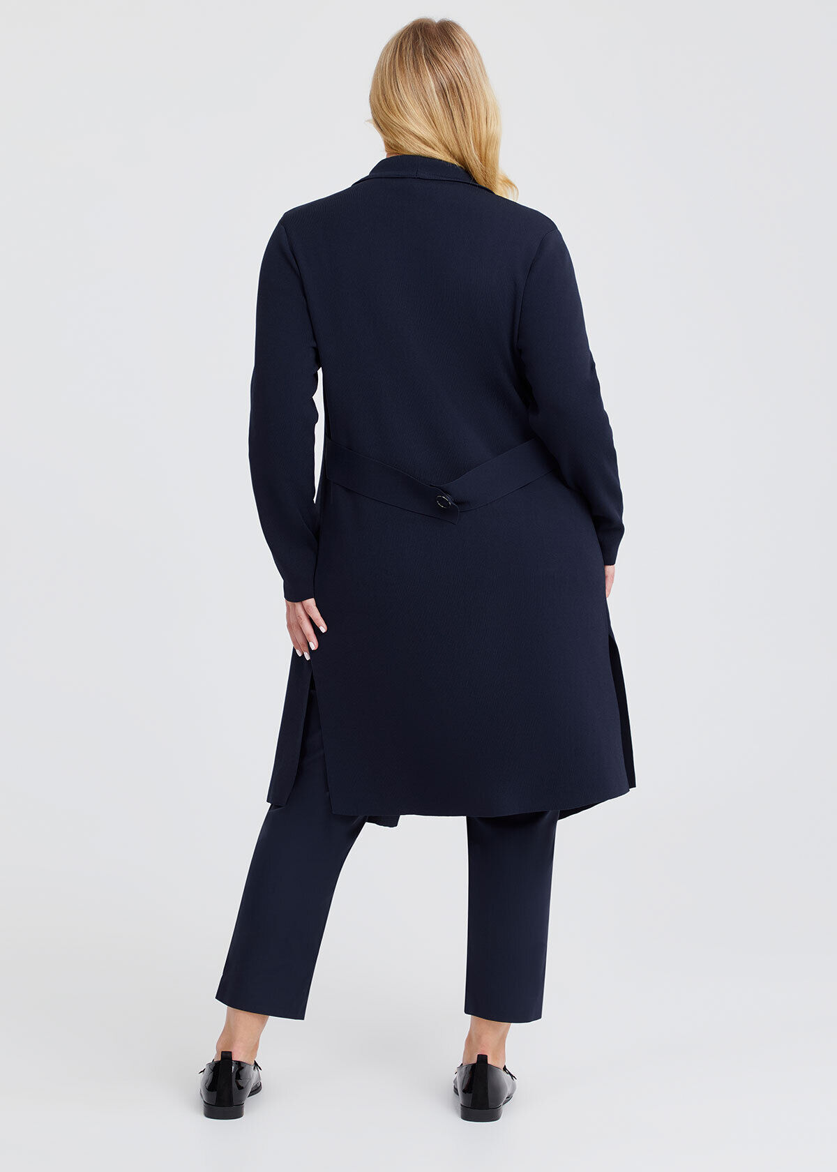 Shop Plus Size Midtown Natural Knit Cardigan, Navy | Taking