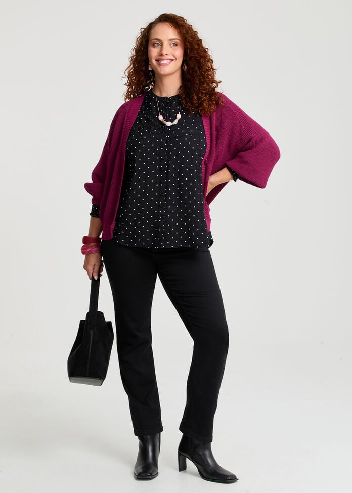 Cotton Rib Design Cardigan, , hi-res