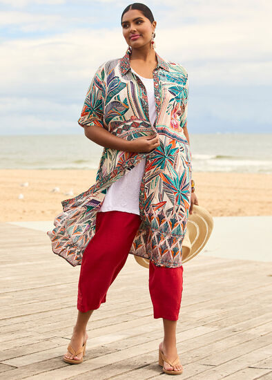 Plus Size Stretch Linen Kyra Crop Pant