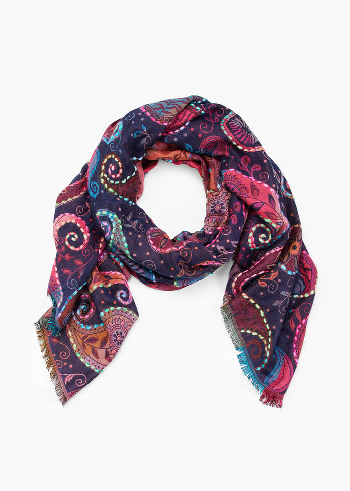 Paisley Embroidered Scarf, , hi-res