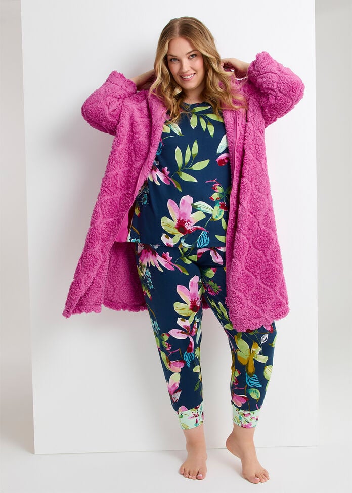 Plush Hooded Zip-up Robe, , hi-res