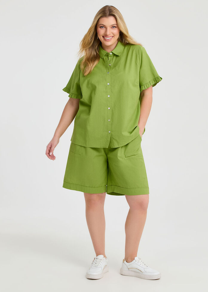 Cotton Linen Frill Shirt, , hi-res