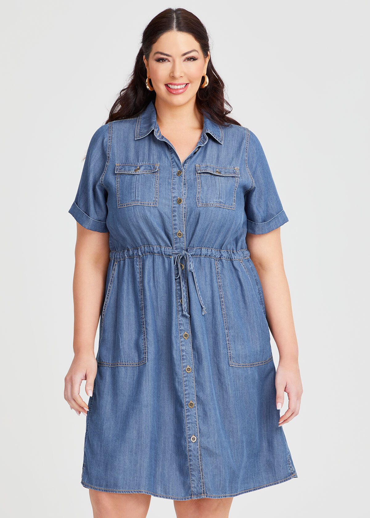 Lace Trimmed Chambray DressサイズS natural-chambray-shirt-