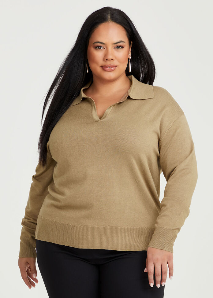 Polo Collar Natural Jumper, , hi-res