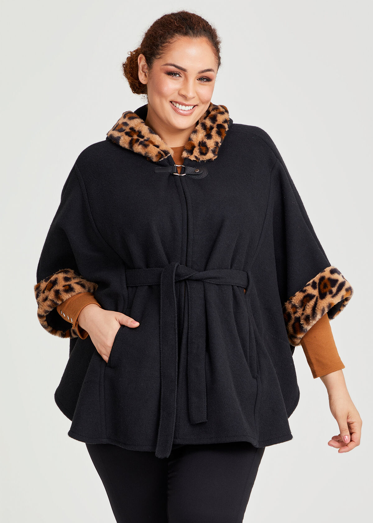 Plus size faux fur cape top