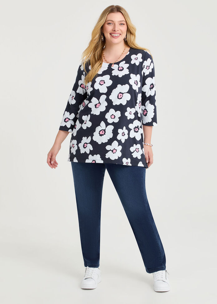 Cotton Fun Flower 3/4 Top, , hi-res