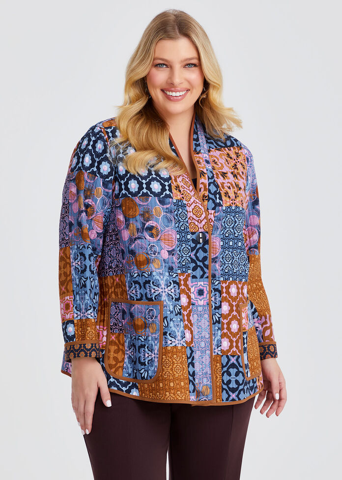 Plus Size Reversible Quilt Jacket Brown & Multi | Taking Shape AU
