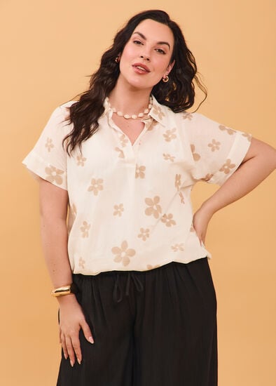 Plus Size Cotton Foil Flower Print Top